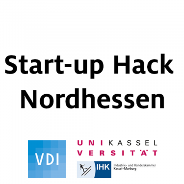 Logo des Start-up Hack Nordhessen mit VDI, Uni Kassel und IHK Kassel-Marburg